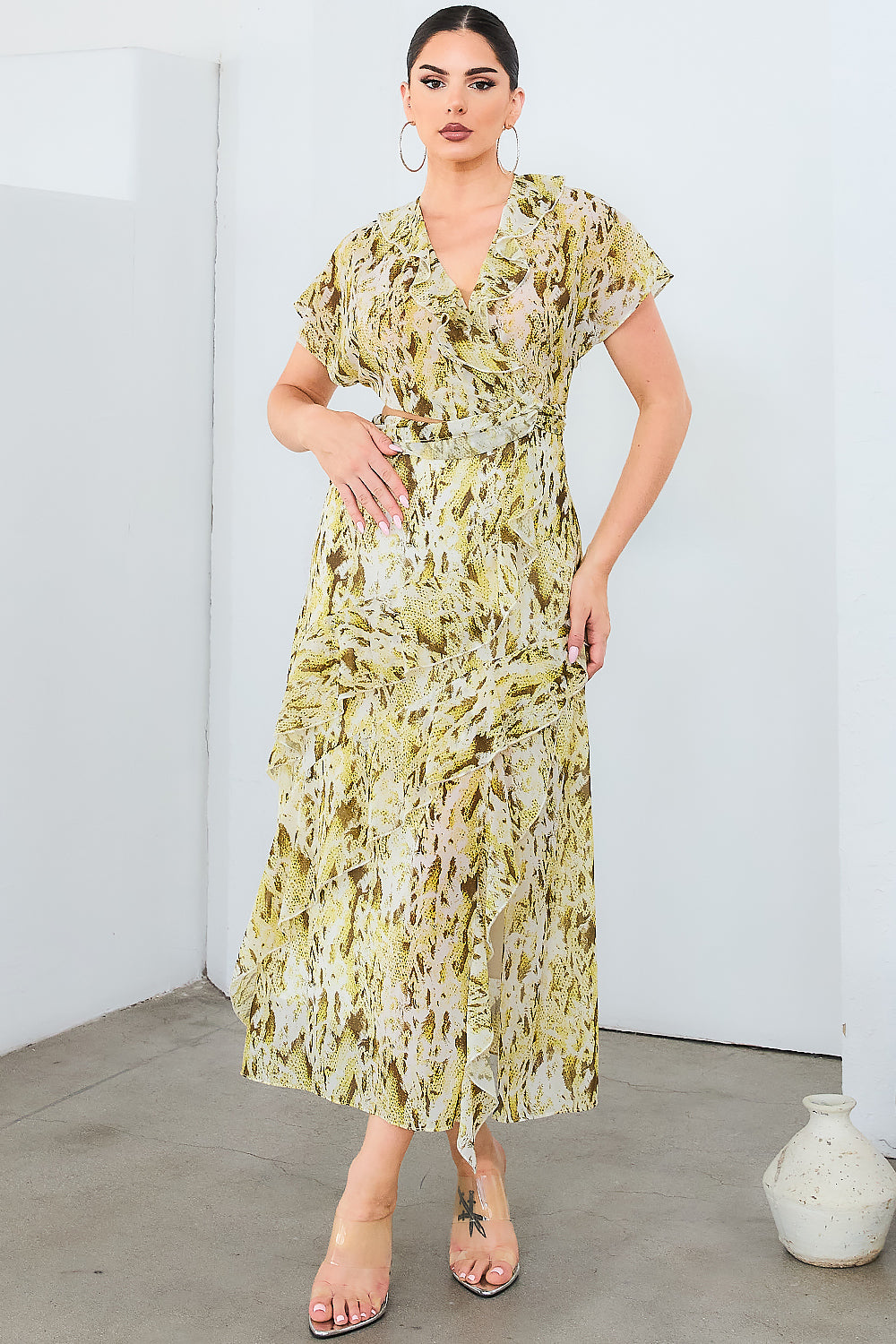 Chiffon Frill Slit Dress
