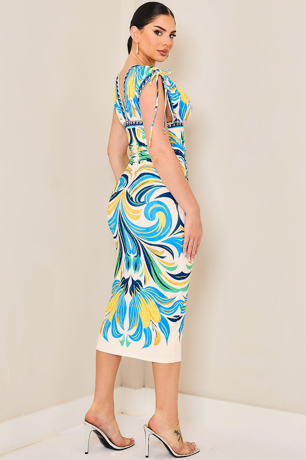 Plunge V-neck Shirring Midi Dress