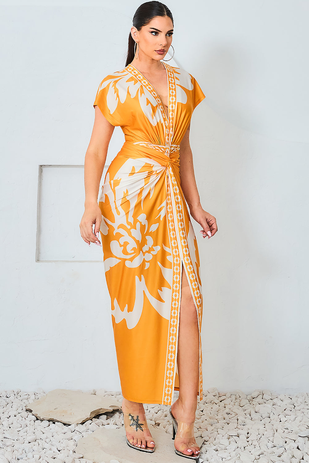 Floral Print V-Neck Midi Dress