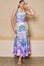 STYLEVAVA printed cowl neck top and skirt set in lavender– silky halter neck design