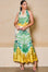 STYLEVAVA printed cowl neck top and skirt set in yellow – silky halter neck design